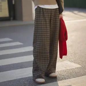 엘럽 여자 겨울 바지 메일라드 빈티지 체크 와이드 캐주얼 기모 힛템