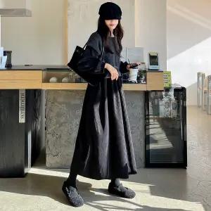 [핑크시슬리] 레이어드 코듀로이 기모 플레어 맥시 원피스