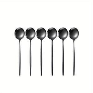 블랙 스테인리스 스틸 커피 스푼 디저트 세탁 가능 기계 적합 숍 6 개