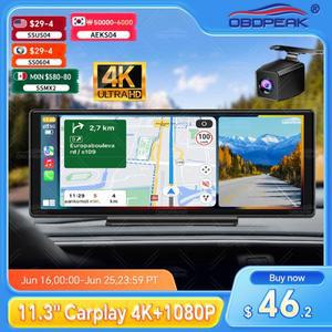 11.3인치 OBDPEAK K2 Pro 블랙박스 4K DVR GPS 네비게이션 무선 CarPlay & 안드로이드 오토 대시보드 비디