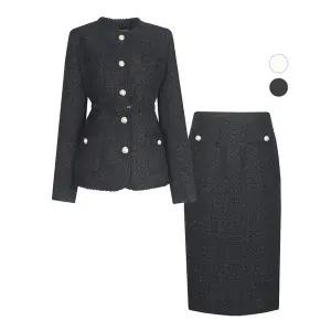 [비비드시크릿가너]SET 여성 헤리 겨울 정장 트위드울자켓+스커트 세트