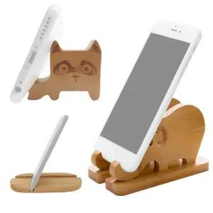 동물 원목 스마트폰 거치대 너구리 코끼리 캐릭터 귀여운 데스크 장식소품 3종