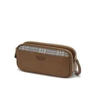 닥스 닥스 ACC MEGHAN브라운 체크패턴 가죽콤비 더블지퍼 크로스백 DCWA3E629W2