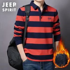 JEEP SPIRIT 남성 겨울 기모 안감 스트라이프 긴팔 카라티