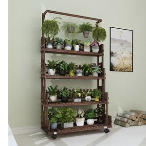 화분 선반 바퀴달린 2단 통나무프레임 식물진열대 장식장 녹색 65 정리대 원목 서있는