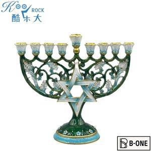 핑크 에나멜 금속 메노라 - 코셔 9-갈래 하누카이아, 수공예 제작, 유대교 종교용 하누카 촛대