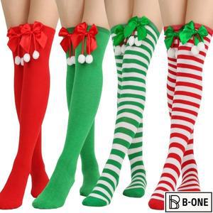 2025 여성 무릎 양말 크리스마스 대각선 줄무늬 허벅지 높은 스타킹