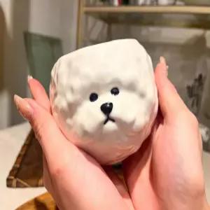 비숑 공기밥 그릇 강아지모양 귀여운 도자기 볼 식기