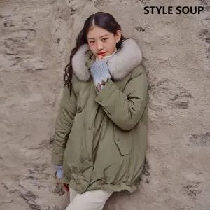 숲 폭스퍼 트리밍 덕다운 후디 숏 점퍼 SBBDOG1 346758