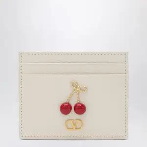 골드 V로고 체리 참 아이보리 가죽 카드지갑 8W2P0AY1WGX I16