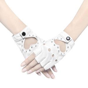 할로윈 코스튬 드레스업을 위한 PU 가죽 하프 핑거 댄스 장갑 하트 컷아웃 펑크 핑거리스 1켤레