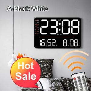 LED 대형 디지털 벽시계 원격 제어 온도 날짜 주 표시 조정 가능 밝기 현대 호환 거실 알람