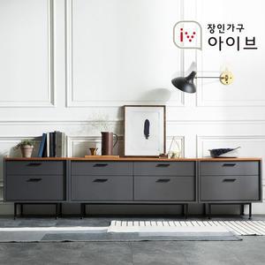[장인가구]루시퍼 그레이 다용도 수납 2400 거실장 세트C