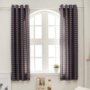 [라이크홈]체크 패턴 암막커튼 아일렛형 반창 2P 차콜