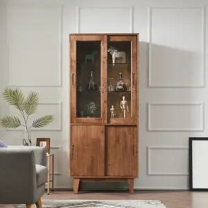 명품 고무나무 원목 장식장 G타입 유리 진열장 미닫이 수납장