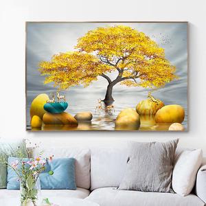 황금돌나무 50x40cm 보석십자수 AB비즈 큐빅구슬 패브릭원단형 십자수