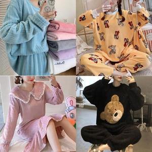 파자마 집콕웨어 빅사이즈 홈웨어 극세사 겨울 수면 고급 여성 원피스 여자 실내복 잠옷