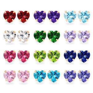 [메리그린]14K 골드 탄생석 컬러 하트 큐빅 귀걸이 택1