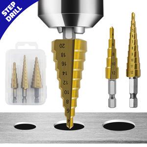 스텝드릴 케이스형 3종세트 4-20mm 육각 비트 티타늄코팅 홀쏘 천공날 기리 목공 드릴척 공구 임팩 확장
