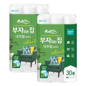 모나리자 부자되는집 내추럴 클래식 3겹 데코 30롤 2팩 휴지