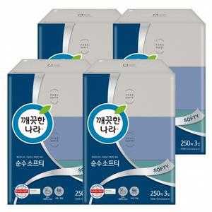 깨끗한나라 소프티 미용티슈 250매 3개입 4팩