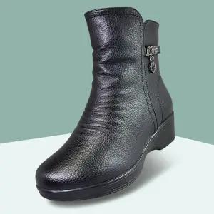 마마슈 던트 여성 겨울 가죽 셔링 방한 부츠 레더 앵클 방한화 팬던트 따뜻한 지퍼 털안감 논슬립 중장년