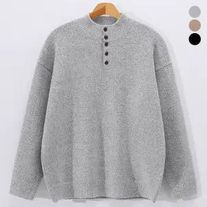 남자 단추 반오픈 헨리넥 모크넥 니트 폴라 OMWT-4535