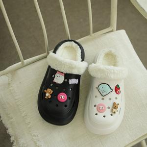 [쥬드] 4.5cm 통굽 키높이 발편한 EVA 방한슬리퍼 퍼샌들 크런치 지비츠 털 슬리퍼