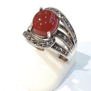 [블루케이] 레드자마노 칼세도니 원석 반지 220805-03