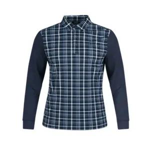 보스케 남성 봄 가을 골프웨어 골프 배색 체크 캐주얼 긴팔 카라 티셔츠