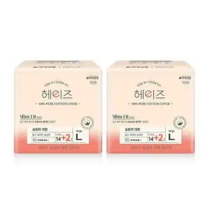 헤이즈 순면커버 슬림핏 생리대 대형 14+2매 2팩