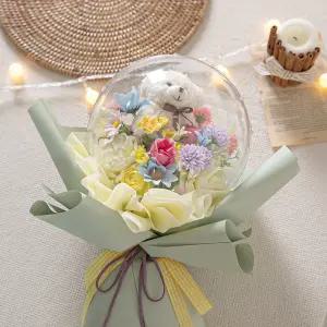 장미 조화 꽃다발 LED 솜사탕곰인형 40cm 인테리어 꽃선물 장식 기념일 졸업식 조명 발표회 학예회