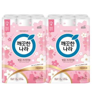 깨끗한나라 벚꽃 프리미엄 3겹 28M X 2개