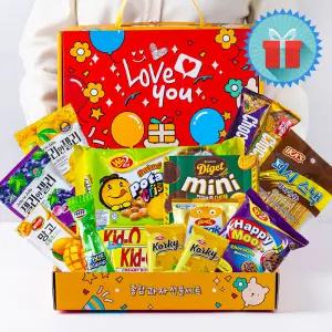 러브유 실속2호 아담 사이즈 종합과자선물세트 단체 행사 선물용 시상품 간식꾸러미 손잡이 박스