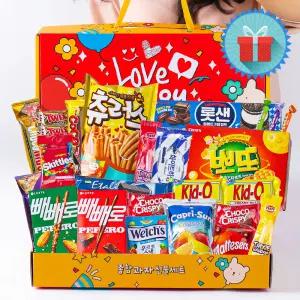 러브유 프리미엄3호 한아름 사이즈 종합과자선물세트 단체 행사 선물용 시상품 간식꾸러미 손잡이 박스