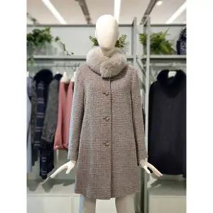 갤러리아 크로커다일레이디 폭스퍼 카라 알파카 체크 롱 코트 CLDWCT108