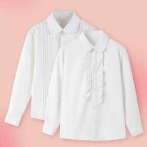여아 흰색 셔츠 라운드카라 러블 주름 연주회 행사 콩쿨 셔츠