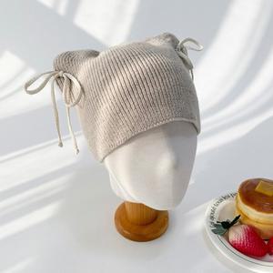 [기타]여자 리본포인트 고양이귀 골지 캐주얼 비니