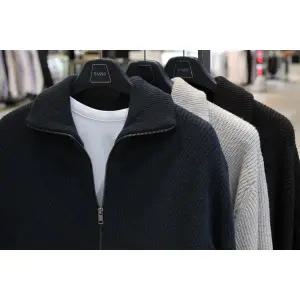 [바쏘](의정부점) homme 24FW 골지패턴 트렌디 하이넥 집업 가디건 니트 3종 [ 그린네이비,베이지,딥브...