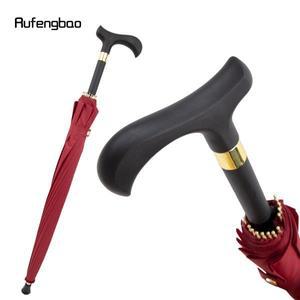 빨간색 자동 방풍 지팡이 우산, 긴 손잡이 확대 맑은 날과 비 오는 날 모두 워킹 스틱 크로셔 86cm