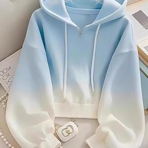 그라데이션 루즈핏 반집업 후드티