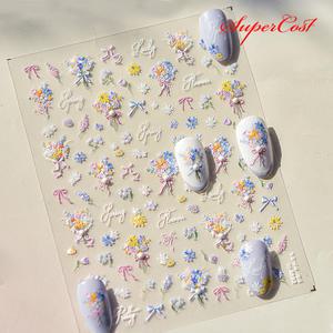 네일아트 화사한 느낌 진주데코 봄꽃 엠보 스티커 3종