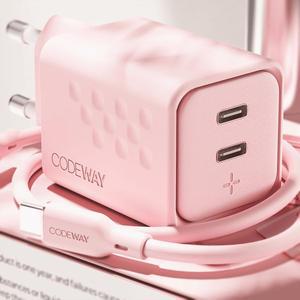 [코드웨이] 팔레트 C타입 50W 초고속 충전기 + C to C 고속 충전 케이블 멜로우 핑크