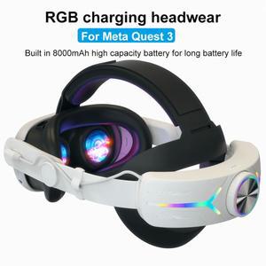 RGB 대체 헤드 스트랩 Meta Quest 3 액세서리용 8000mAh 배터리가 포함된 충전식 조절 가능한 VR 엘리트