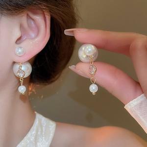 [사찌몰]럭셔리 펄 진주 드롭 백클러치 왕볼 귀걸이 봄 여름 예쁜 결혼식 패션 귀고리 써지컬 악세사리
