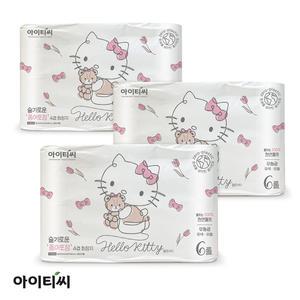 헬로키티 슬기로운 종이포장 4겹 양면더블데코 롤화장지 20m, 6롤 3팩, 18개입
