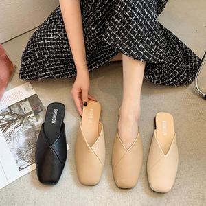 편안한 여성 스퀘어 뮬 슈즈 슬리퍼 샌들 사무실 여자 여름 실내화 거실화