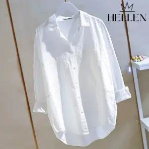 [헬렌] 데일리 베이직 루즈핏 화이트 카라셔츠 워크화이트셔츠 B-239
