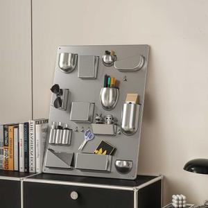 미드센추리 데스크탑  정리함 벽걸이 스토리지보드 보관함 실버 수납함