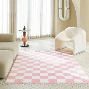 스칸디앤홈 먼지없는 빅 체커보드 단모 러그 사계절 카페트 밀키핑크 200x300